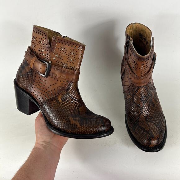 J.B. Dillon Reserve Boots Women's 8 Brown Snake Python Buckle Strap Ankle Bootie - Picture 1 of 11